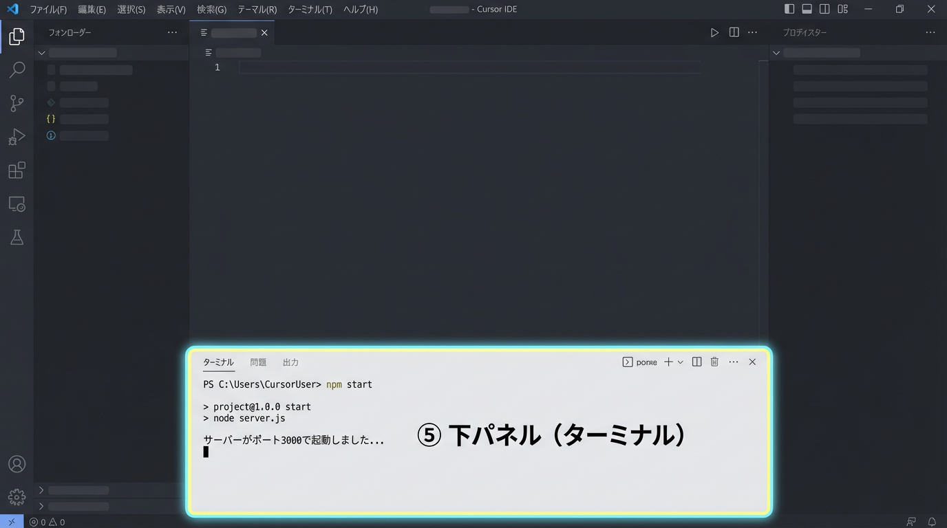 下パネル（ターミナル）部分の説明